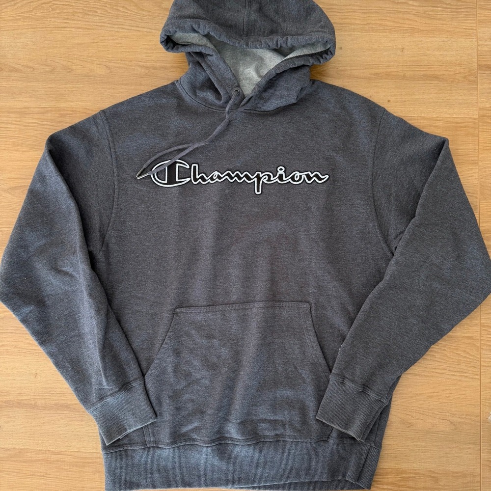 Champion Mens Script Logo Pullover Hoodie Charcoal Grey GF89H M